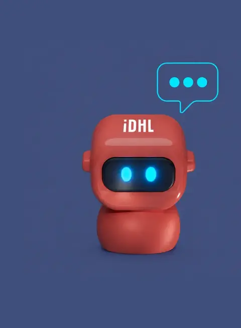 a red robot with blue eyes