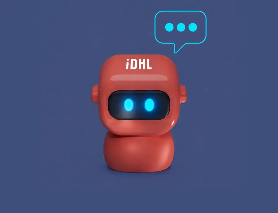 a red robot with blue eyes