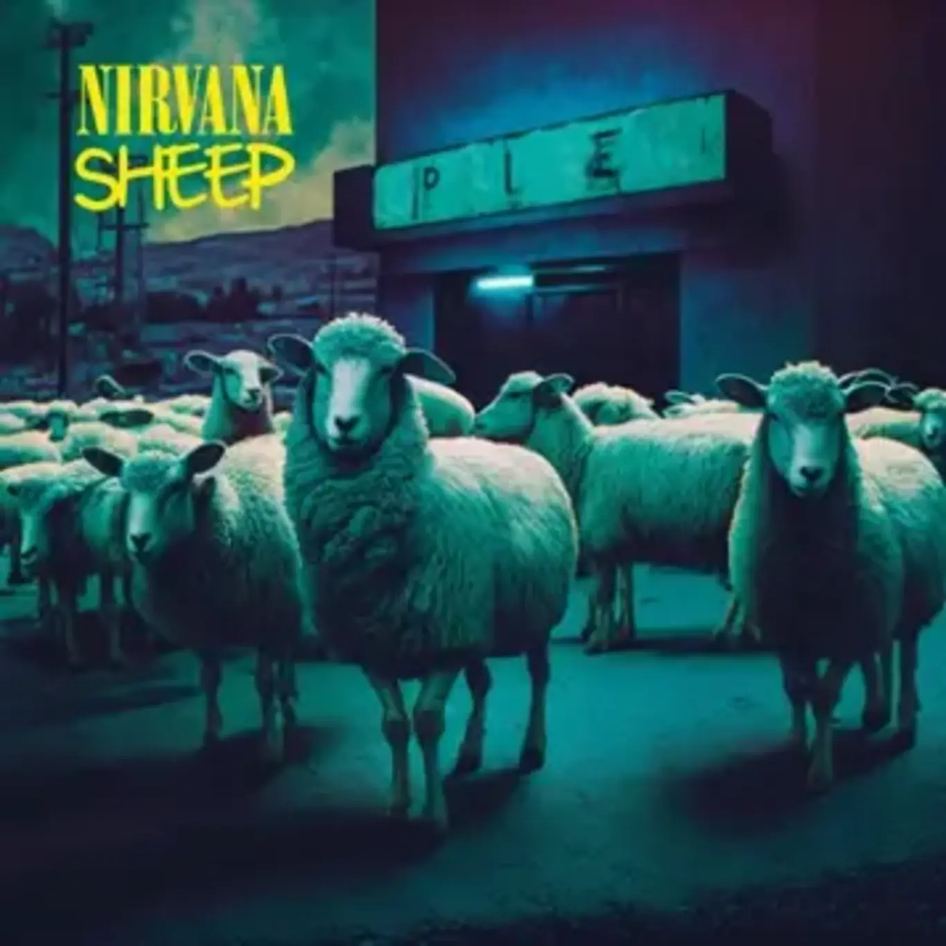 a group of sheep outside a building