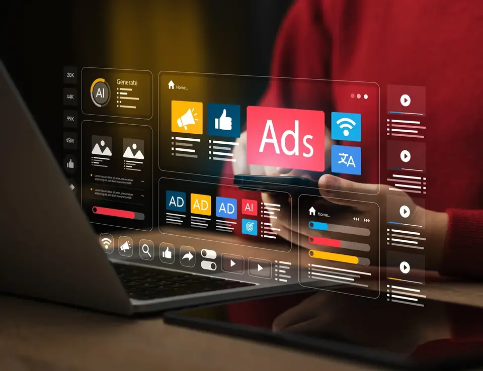 a person holding a phone and a laptop