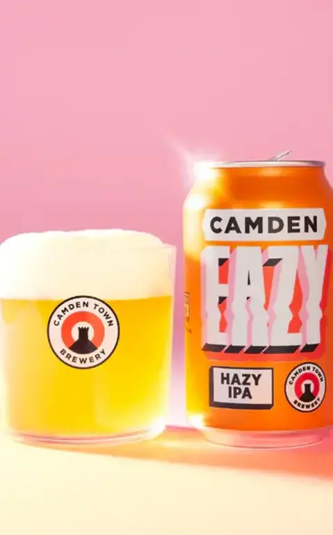 Camden Brewery hazy IPA beer can and glass