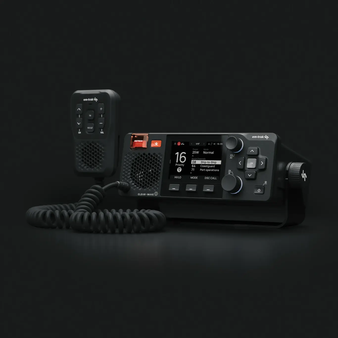 a black radio with a cord
