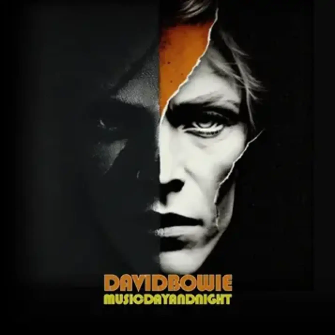 a man with half face and half face with yellow text