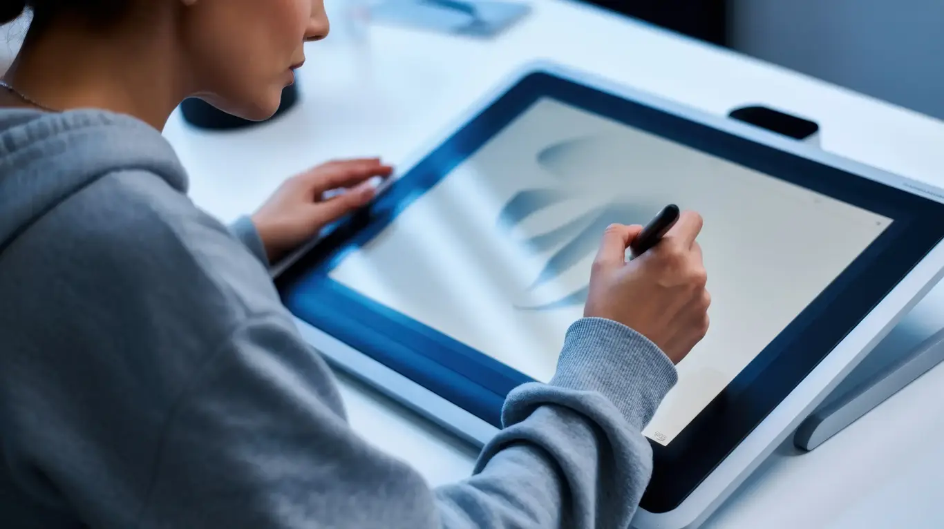 a woman using a touch screen device