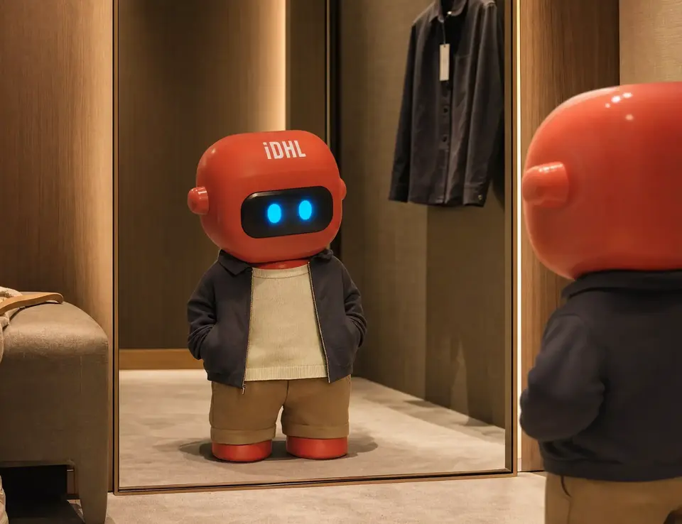 a person in a garment looking in a mirror