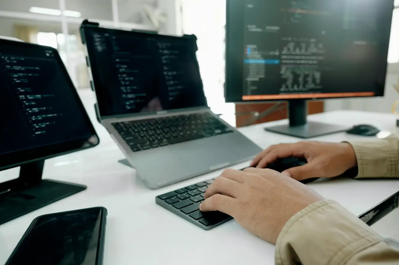 Coding on laptop