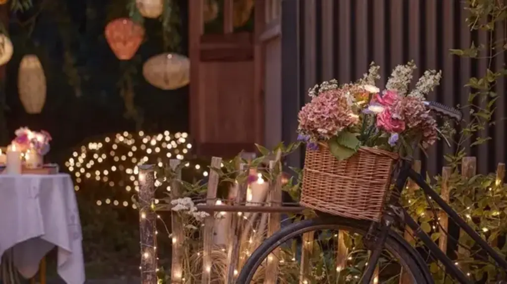 a bicycle with flowers in a basket
