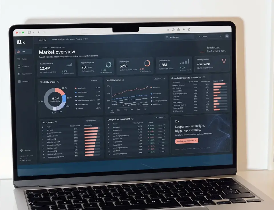 Marketing dashboard on a laptop screen, displaying growth trending upwards