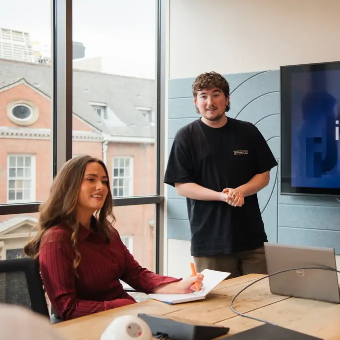 a man and woman in an office