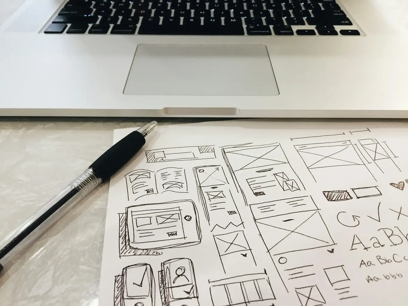Web design drawings on paper