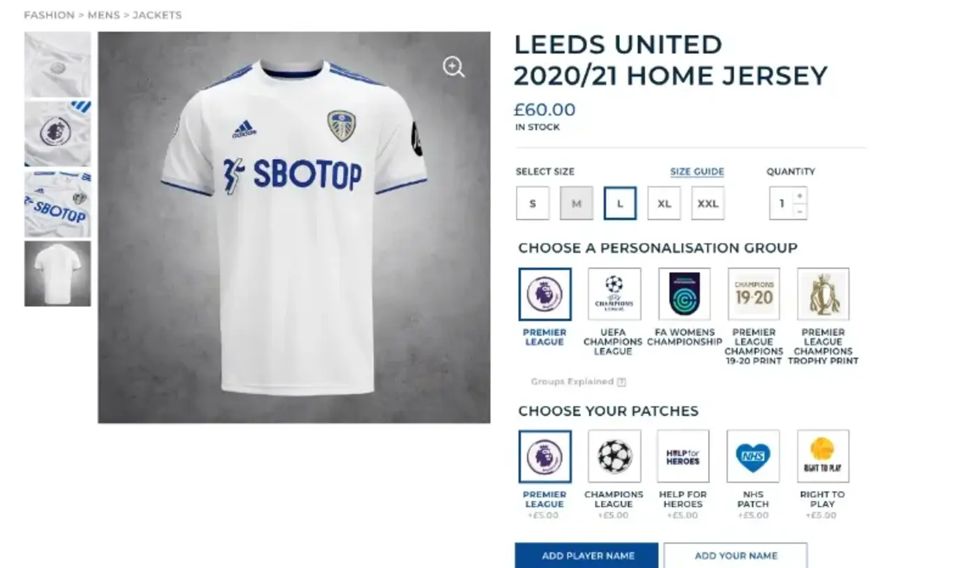 a screenshot of a football jersey