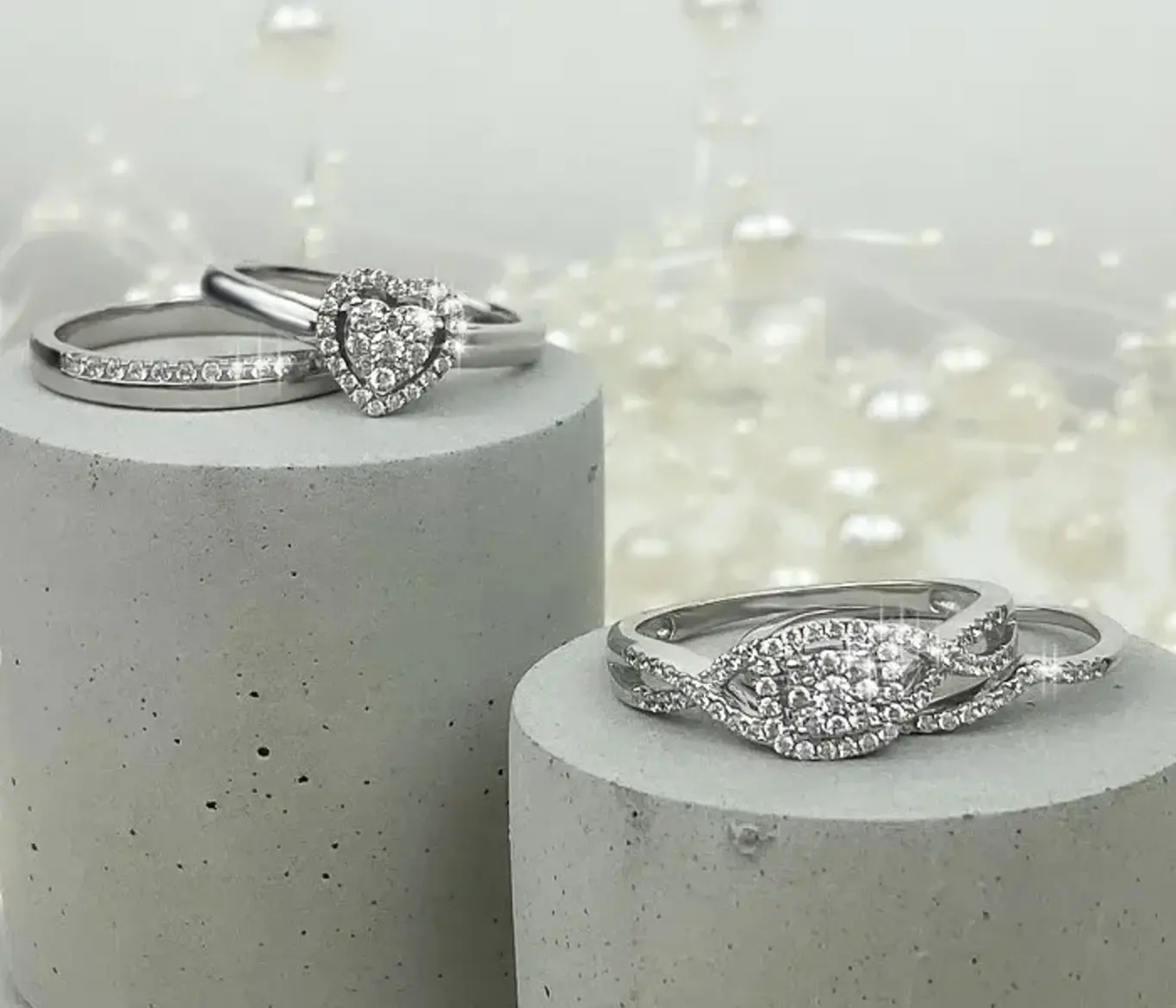 diamond platinum rings on display