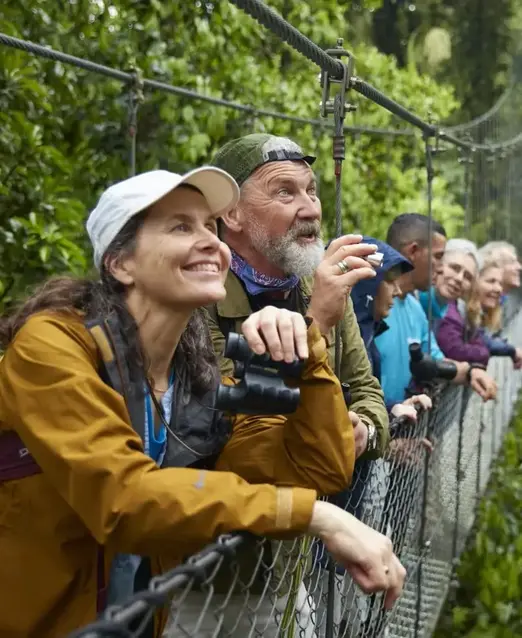 a group of people looking through binoculars