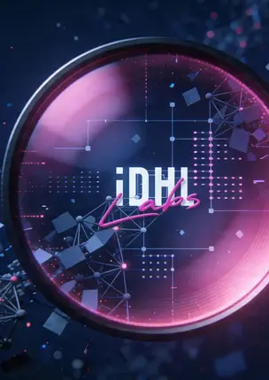 a circular glass with a pink and white logo