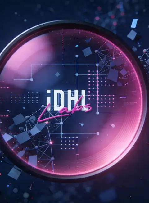 a circular glass with a pink and white logo