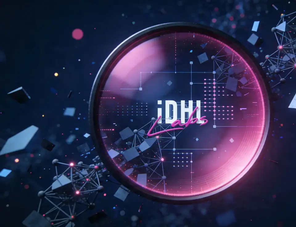 a circular glass with a pink and white logo