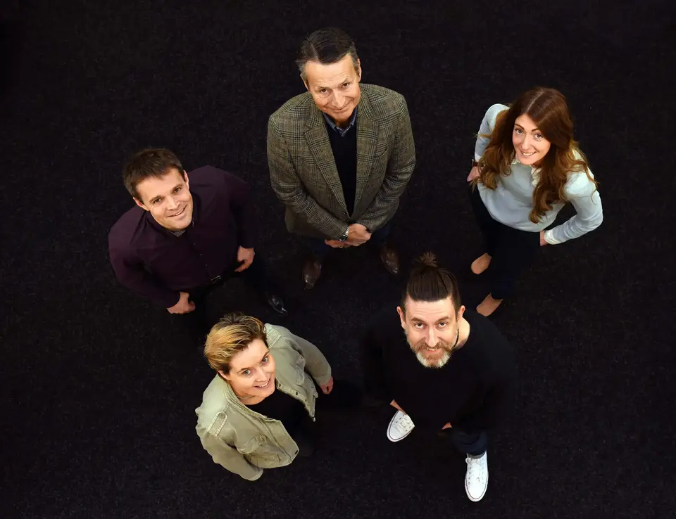 a group of people looking up