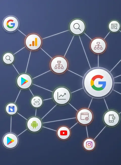 a network of icons and symbols