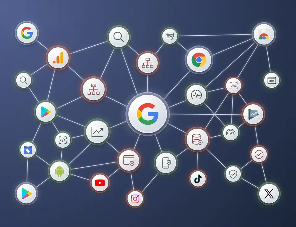 a network of icons and symbols