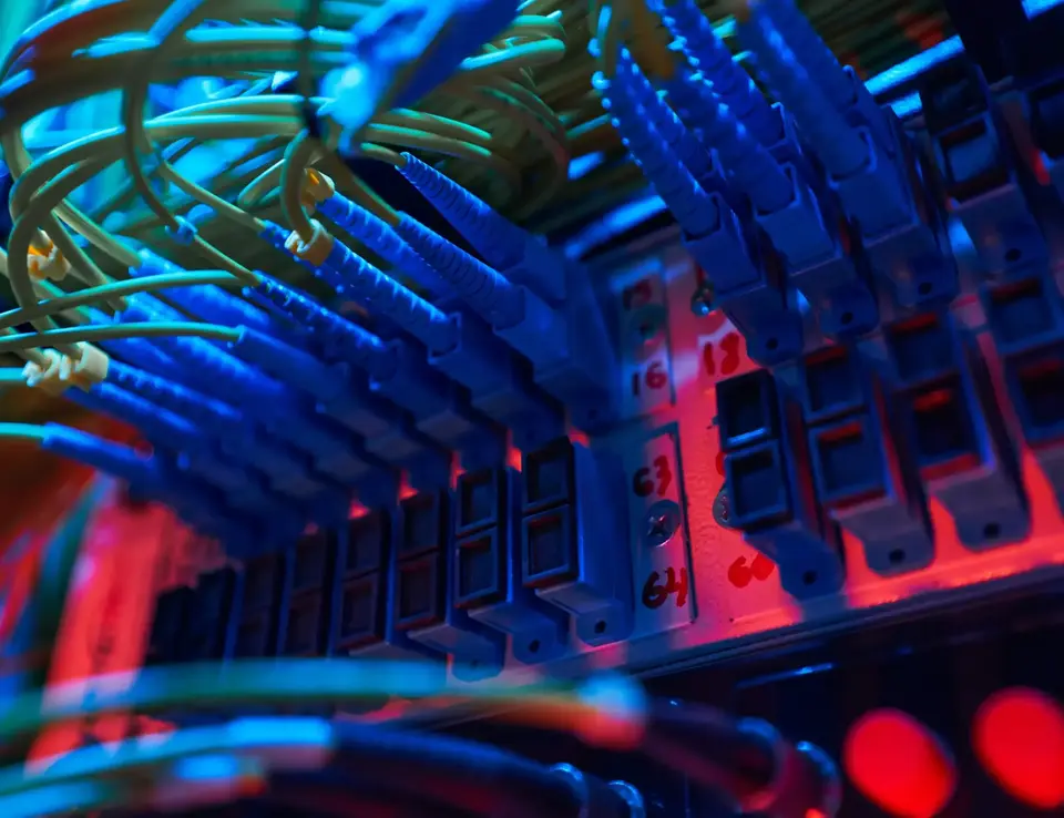 Cables plugged into a server