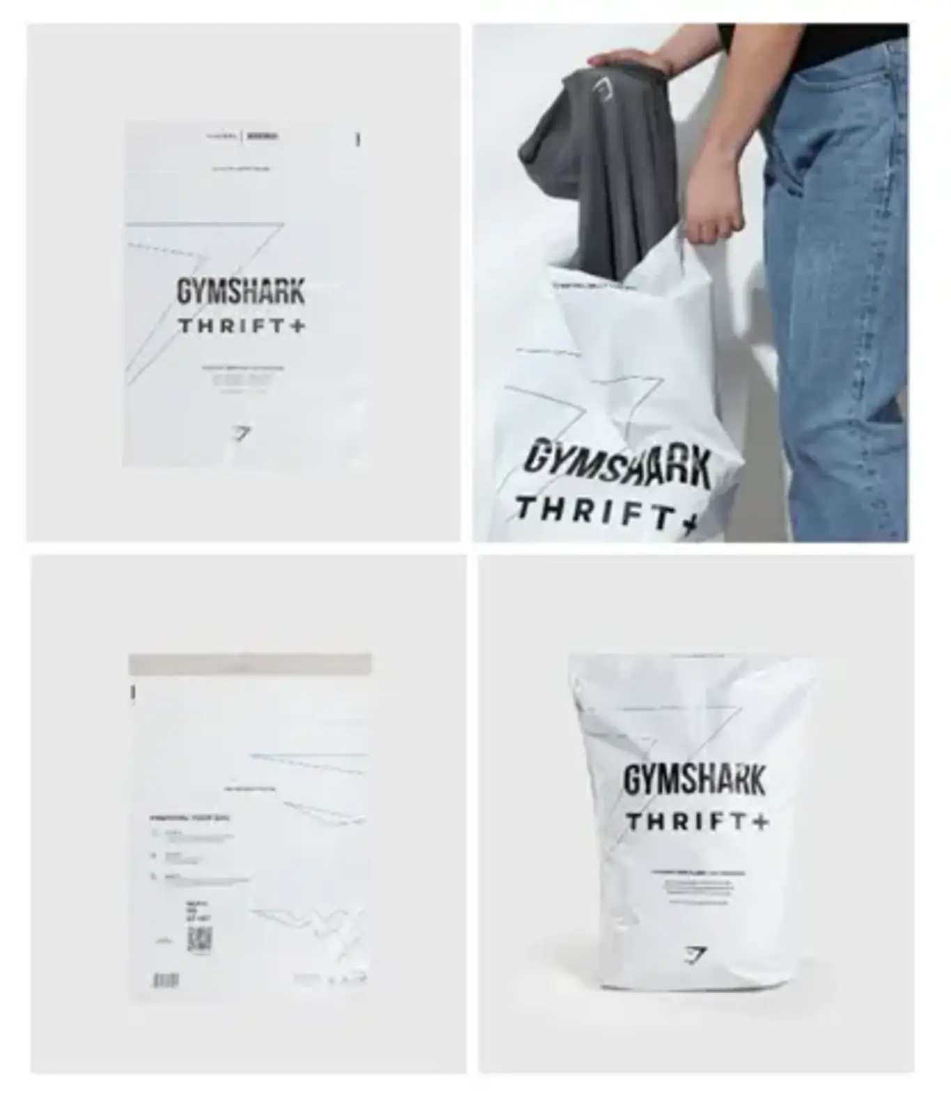 a collage of a man holding a white bag