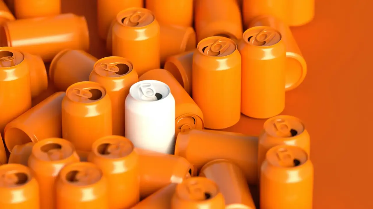 a group of orange soda cans