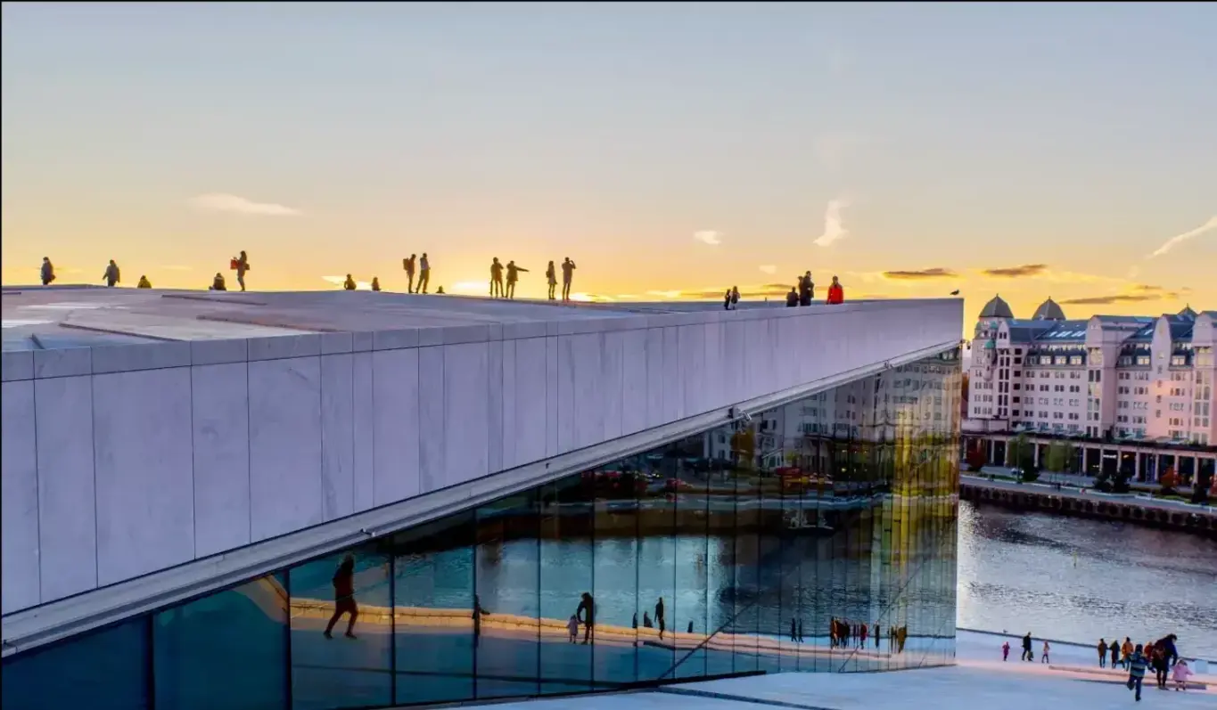 a group of people on a building