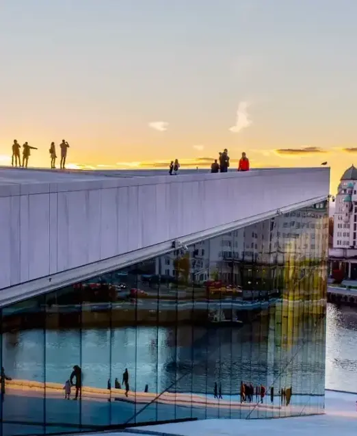 a group of people on a building