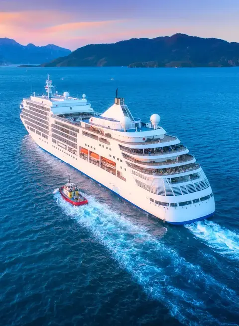a large cruise ship in the water