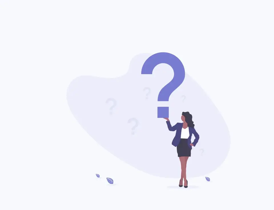 a woman holding a question mark