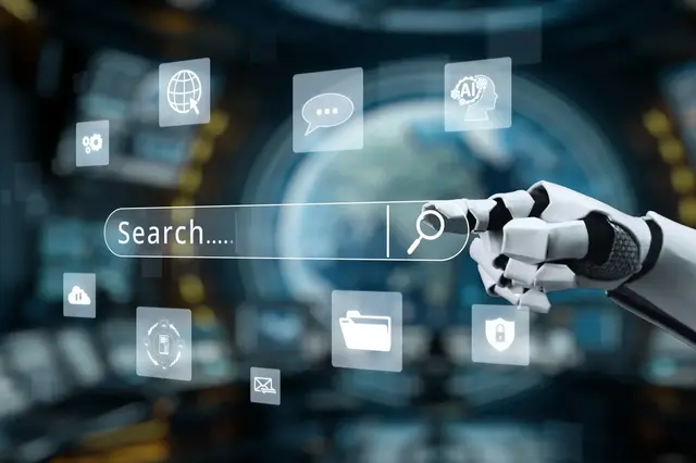 a robot touching a search bar