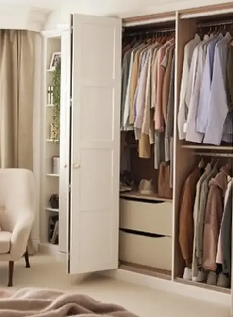 a closet with clothes in it